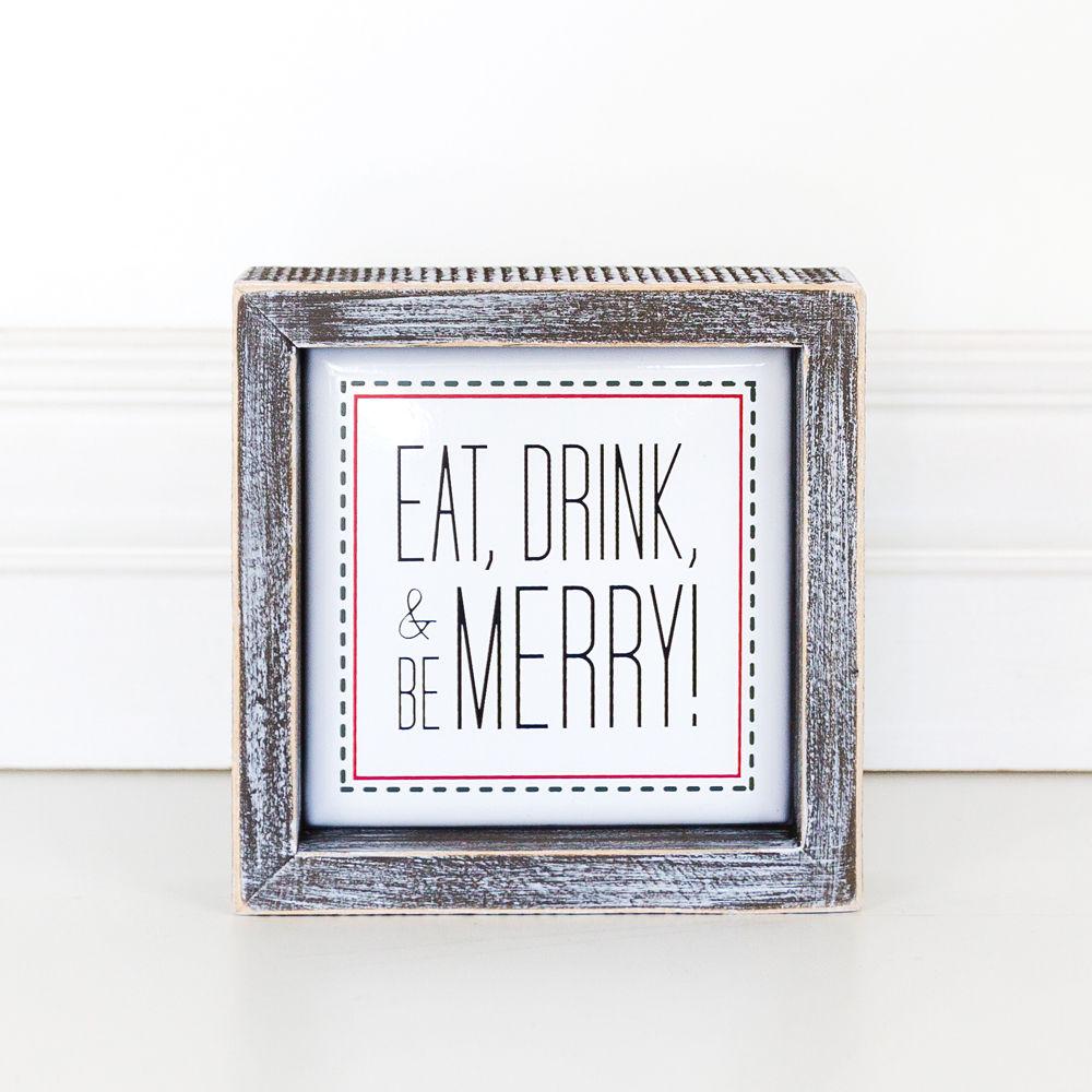 Eat Drink Merry 5 Inch Wood Sign Holiday Kitchen Wall Decor Rustic Christmas Home Accent BandsCo Straps