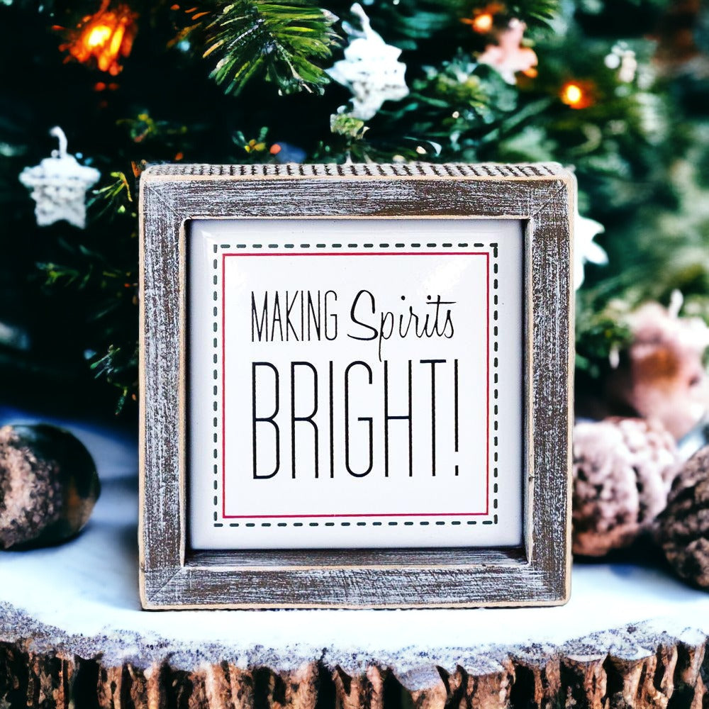 Christmas Wooden Sign 5 Inch Framed Making Spirits Bright Holiday Decor BandsCo Straps