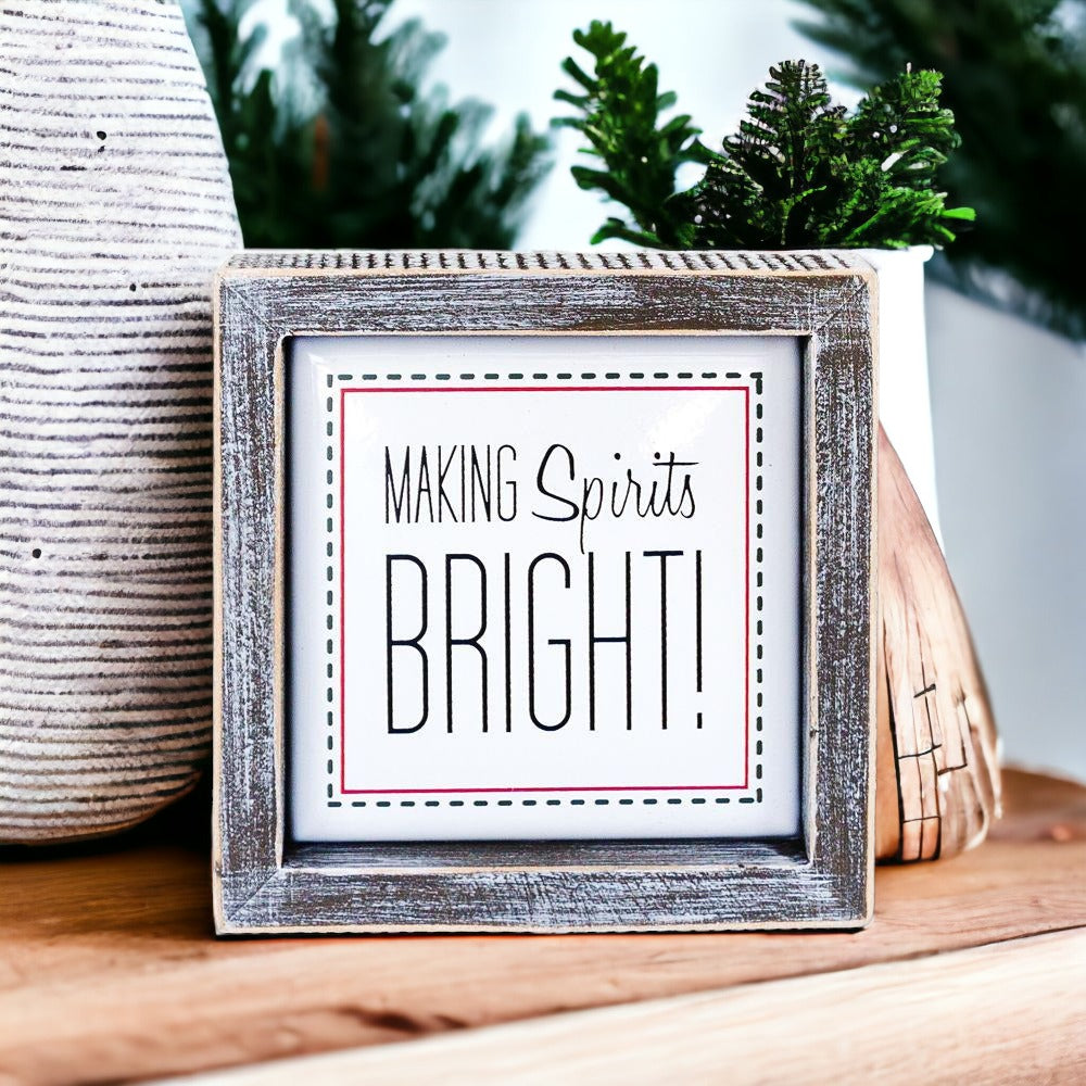 Christmas Wooden Sign 5 Inch Framed Making Spirits Bright Holiday Decor BandsCo Straps
