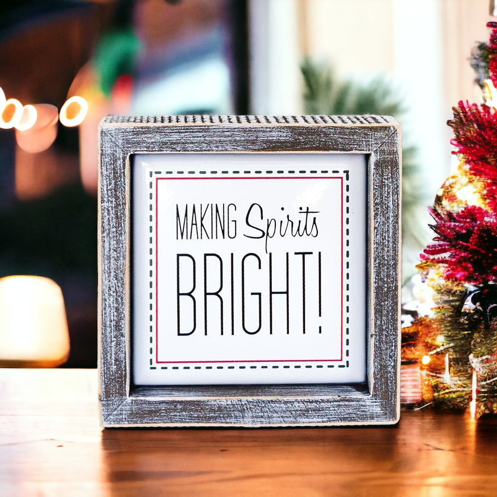 Christmas Wooden Sign 5 Inch Framed Making Spirits Bright Holiday Decor BandsCo Straps