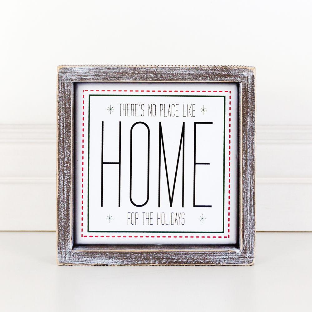 Holiday Home Wall Sign 7 Inch Framed Wood Metal Accent No Place Like Home For The Holidays BandsCo Straps