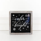 All Is Calm All Is Bright 7in Wooden Framed Holiday Sign Black White BandsCo Straps
