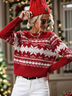 Perfee Geometric Round Neck Long Sleeve Sweater - SJB-DIAMOND ELITES