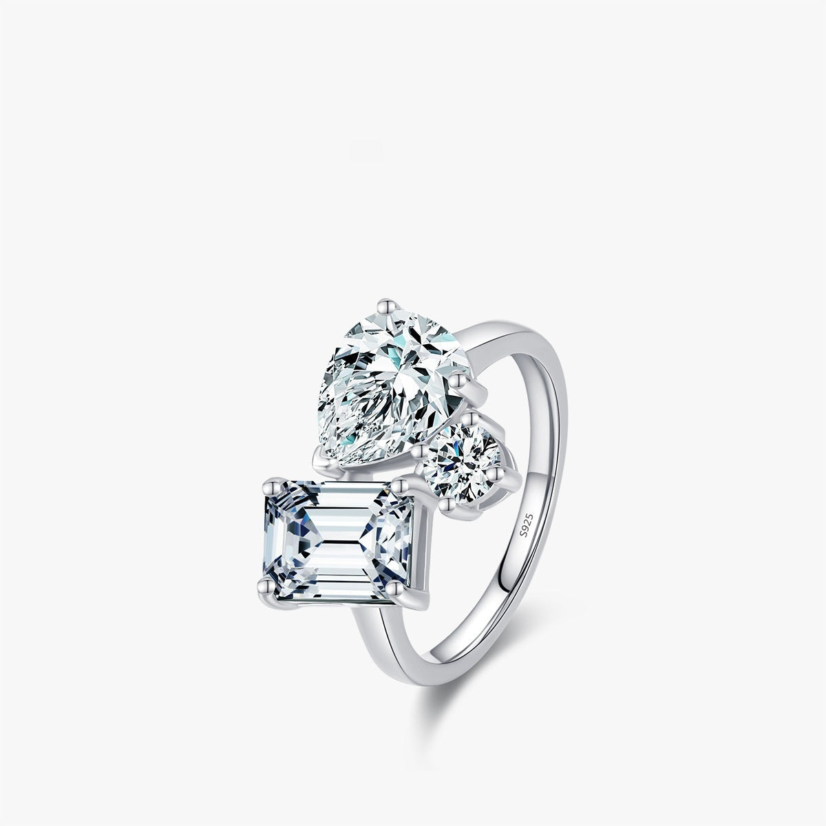 S925 Sterling Silver Inlaid Geometric Super Zircon Ring