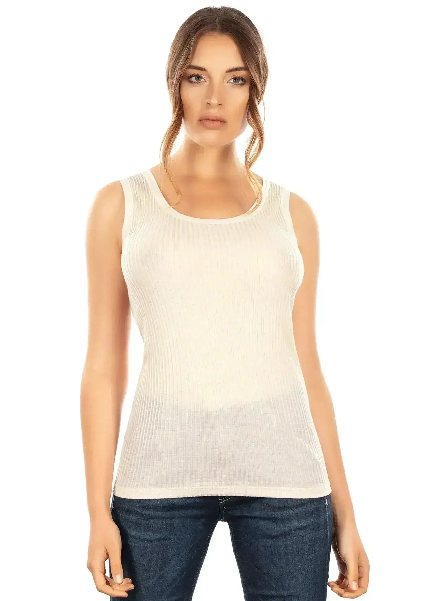 EGI Exclusive Collections Merino Wool Blend Tank Top with Tulle Trim. - SJB-DIAMOND ELITES
