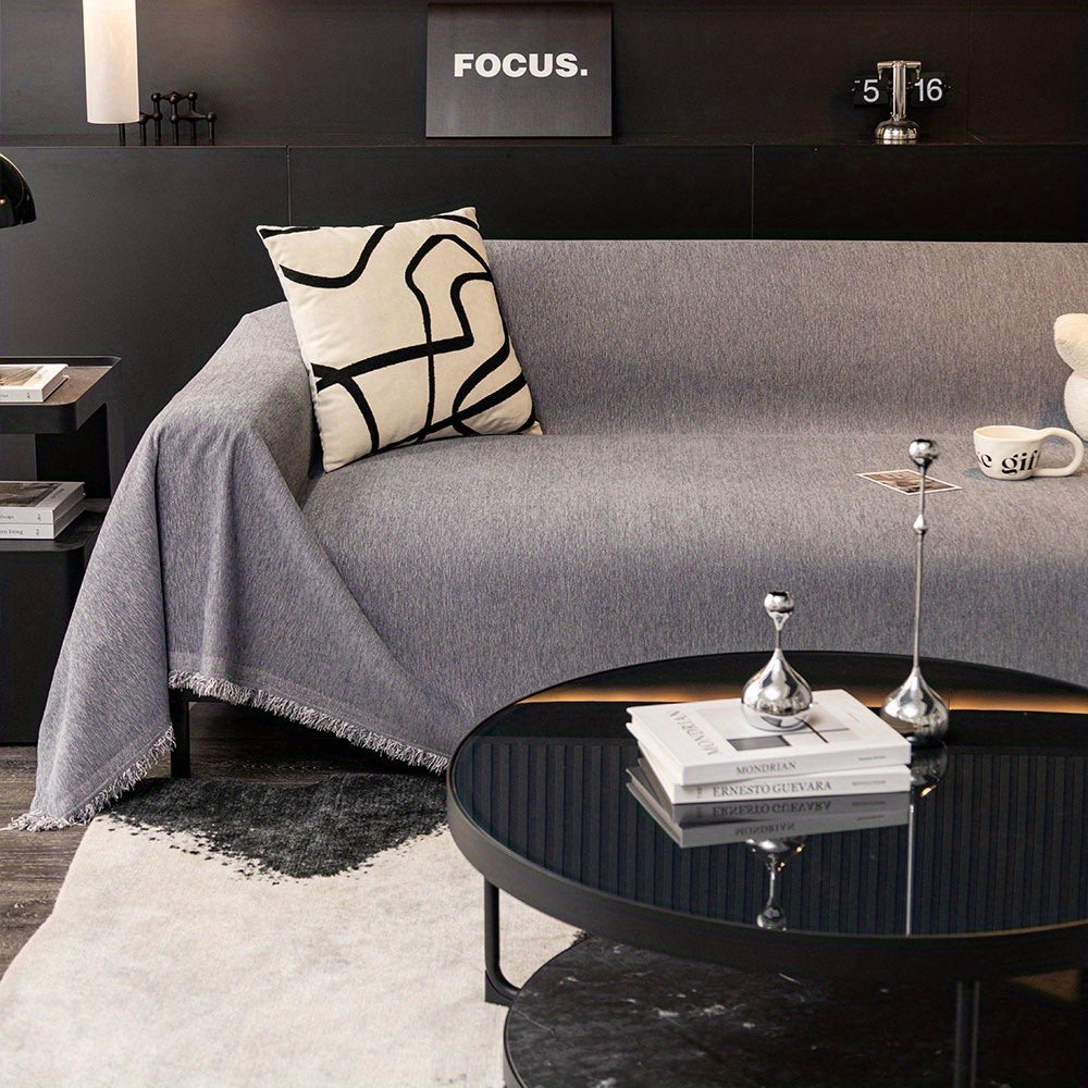 1pc Luxurious Waterproof Sofa Cover with Tassels - Durable, Washable, and Universal Furniture Protector for Living Room Home Decor - Stylish Couch Slipcover and Throw Blanket Alternative