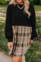 Vintage Plaid Round Neck Long Sleeve Mini Dress Cozy & Stylish Dress Retro Design Dress For Party Stevvex