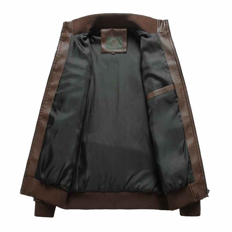 Men's Slim Fit PU Leather Jacket - Stand Collar Biker Style Motorcycle Coat