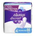Always Discreet Incontinence Pads for Women; Moderate 66 Count