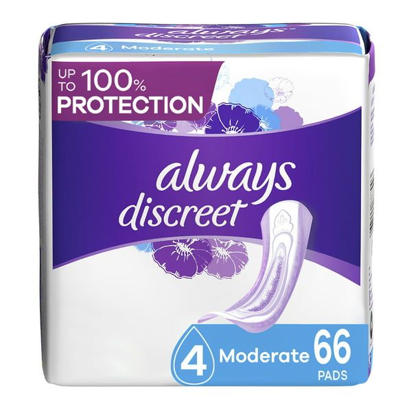 Always Discreet Incontinence Pads for Women; Moderate 66 Count