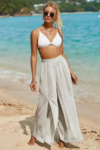 Striped Printed Slit Wide Leg High Waist Pants