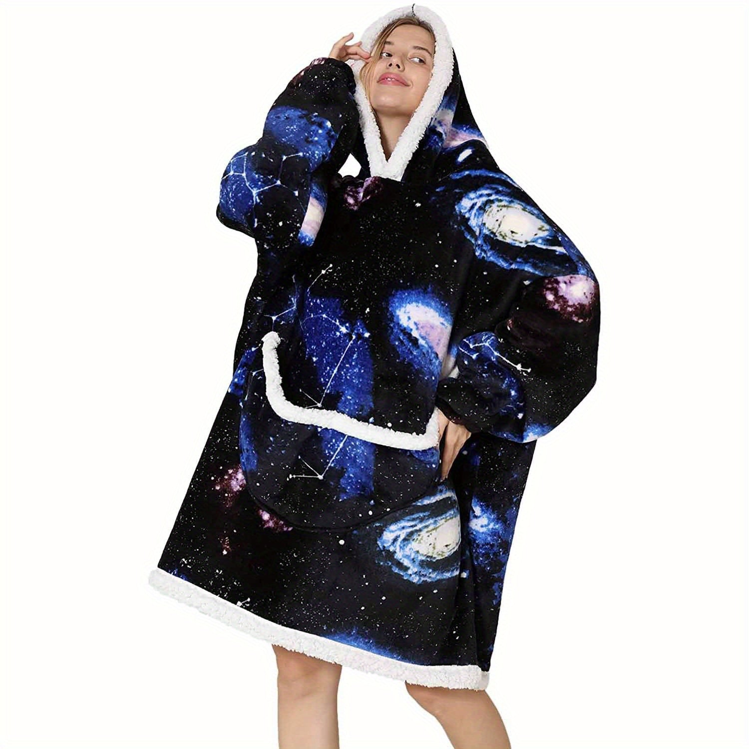 1pc Oversized Blanket Hoodie, Sherpa Fleece Hooded Blanket For Women, Ultra Soft Warm Wearable Blanket Sweatshirt Women Men Adult, Gift For Ladies