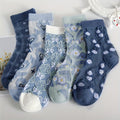 5 Comfy Cartoon Flower Pattern Knitted Socks, Breathable Soft Crew Socks For Outdoor Wearing Lootquake LLC