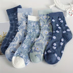 5 Comfy Cartoon Flower Pattern Knitted Socks, Breathable Soft Crew Socks For Outdoor Wearing Lootquake LLC
