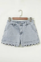 Sail Blue Scalloped Hemline Light Wash Denim Shorts