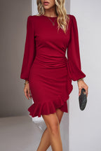 Elegant Black Ruffled Balloon Sleeve Mini Dress Luxury & Playful Statement Piece Simple Dress Stevvex