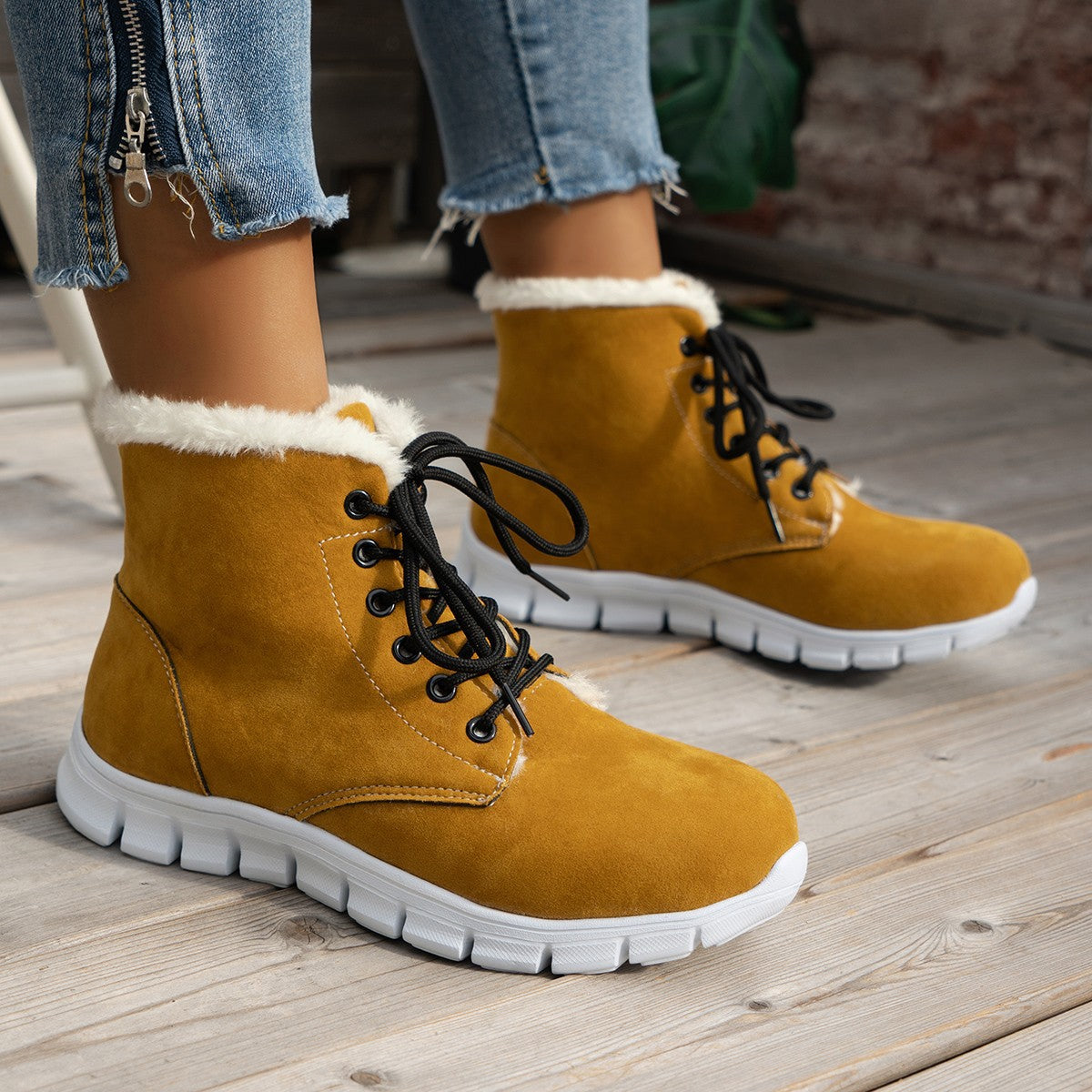 Lace-up Flats Plush Shoes Fashion Women's Boots Pi-Mart