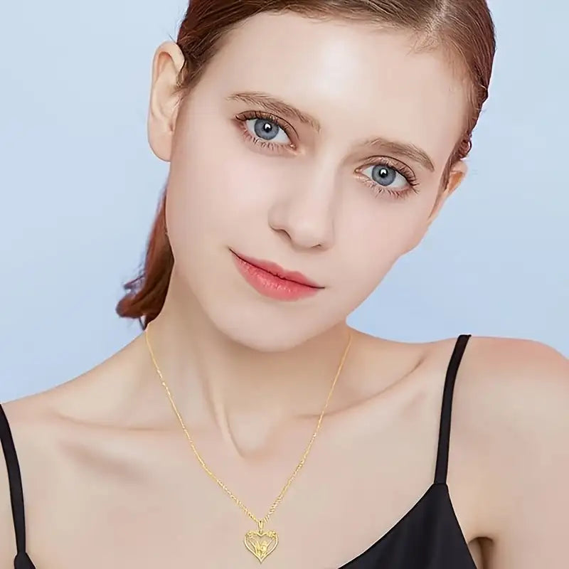 Sunflower Heart Pendant Necklace, Gold Colored Zinc Alloy
