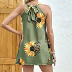 Ladies' Neck Hanging Sunflower Butterfly Print Hollow Sleeveless Casual Dress - SJB-DIAMOND ELITES