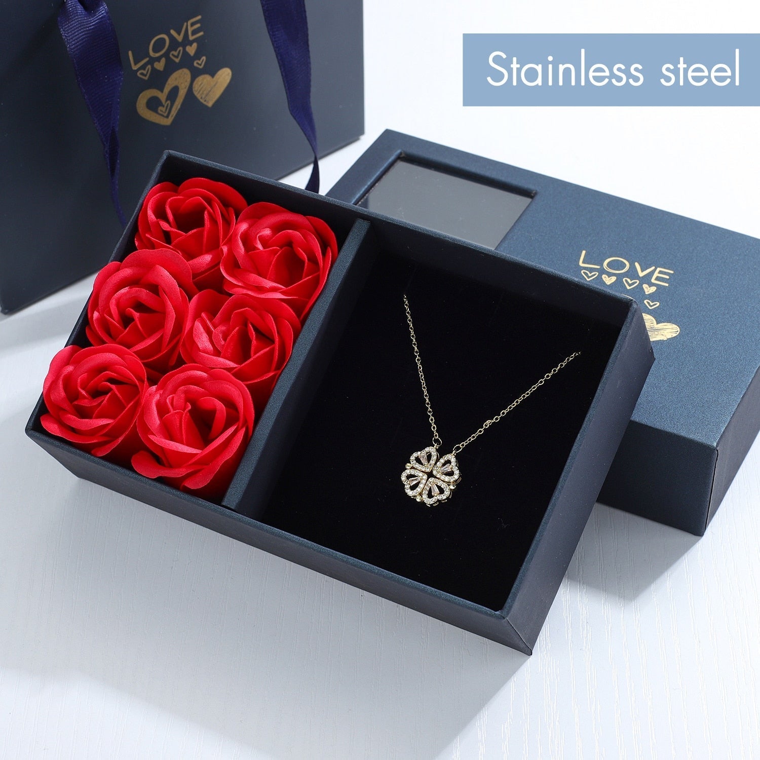 Heart Four Leaf Clover Necklace Pi-Mart