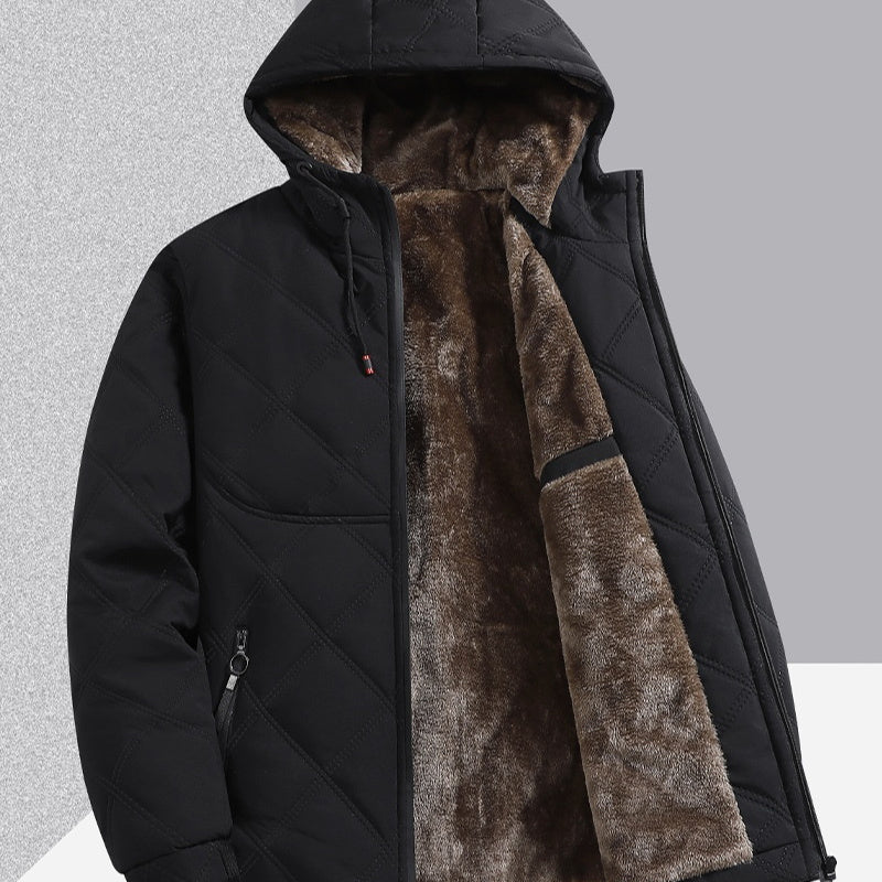 Men's Jacket With Fleece And Thick Cotton, Casual Hooded Stand-up Collar Pi-Mart