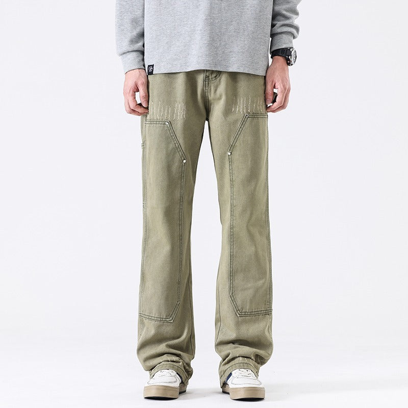 American High Street Vibe Wind Washed Distressed Army Green Jeans Lootquake LLC