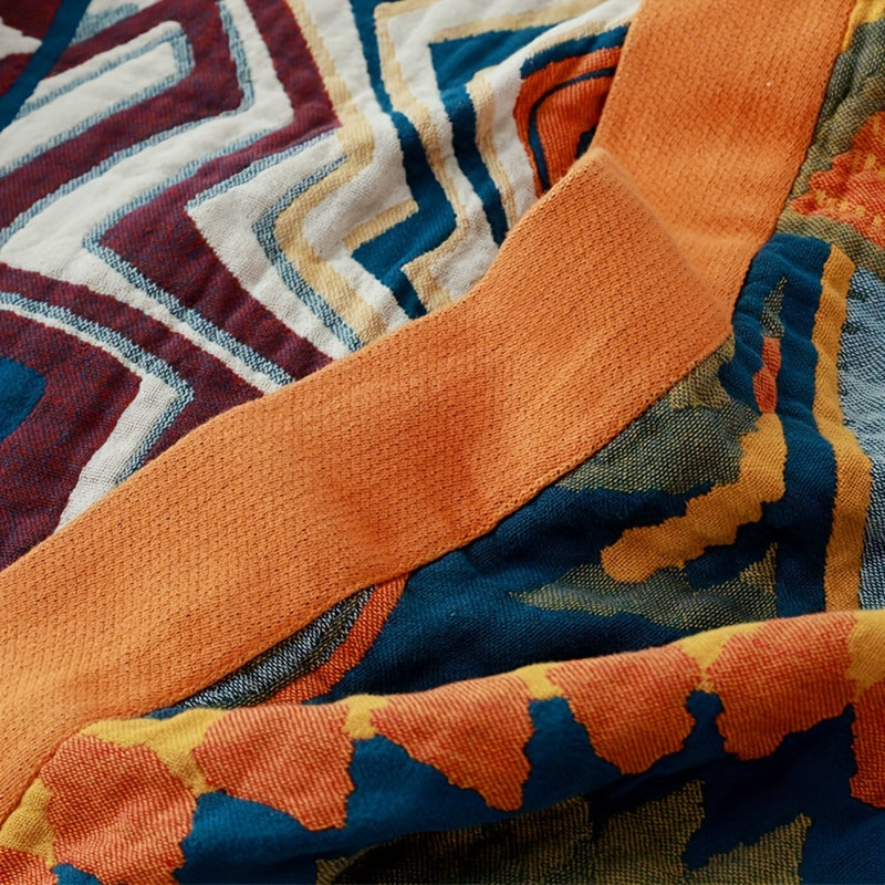 4 Layers Boho Style Gauze Blanket Set - Soft, Breathable, Lightweight, 100% Cotton, Colorful Muslin Throw Blanket for All Seasons with 1 Boho Gauze Blanket and 2 Pillow Covers without Pocket