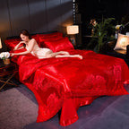 Cover Set Wedding Golden Jacquard Bedding Set Lace Flat Sheet Pillowcase 4pcs European Luxury Pi-Mart