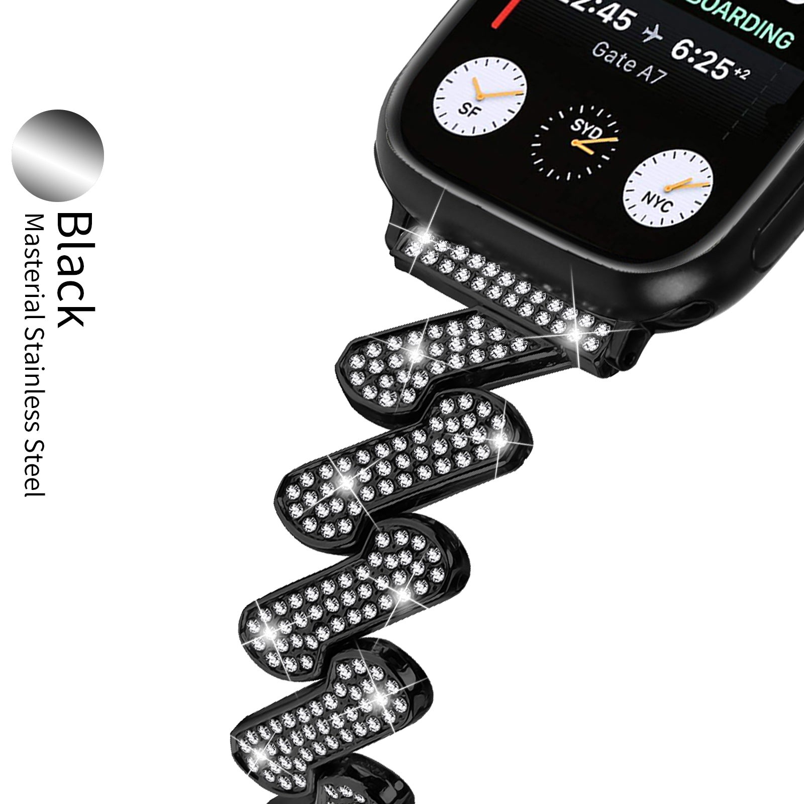 7-word Diamond Alloy Metal Classic Style Watch Band Pi-Mart