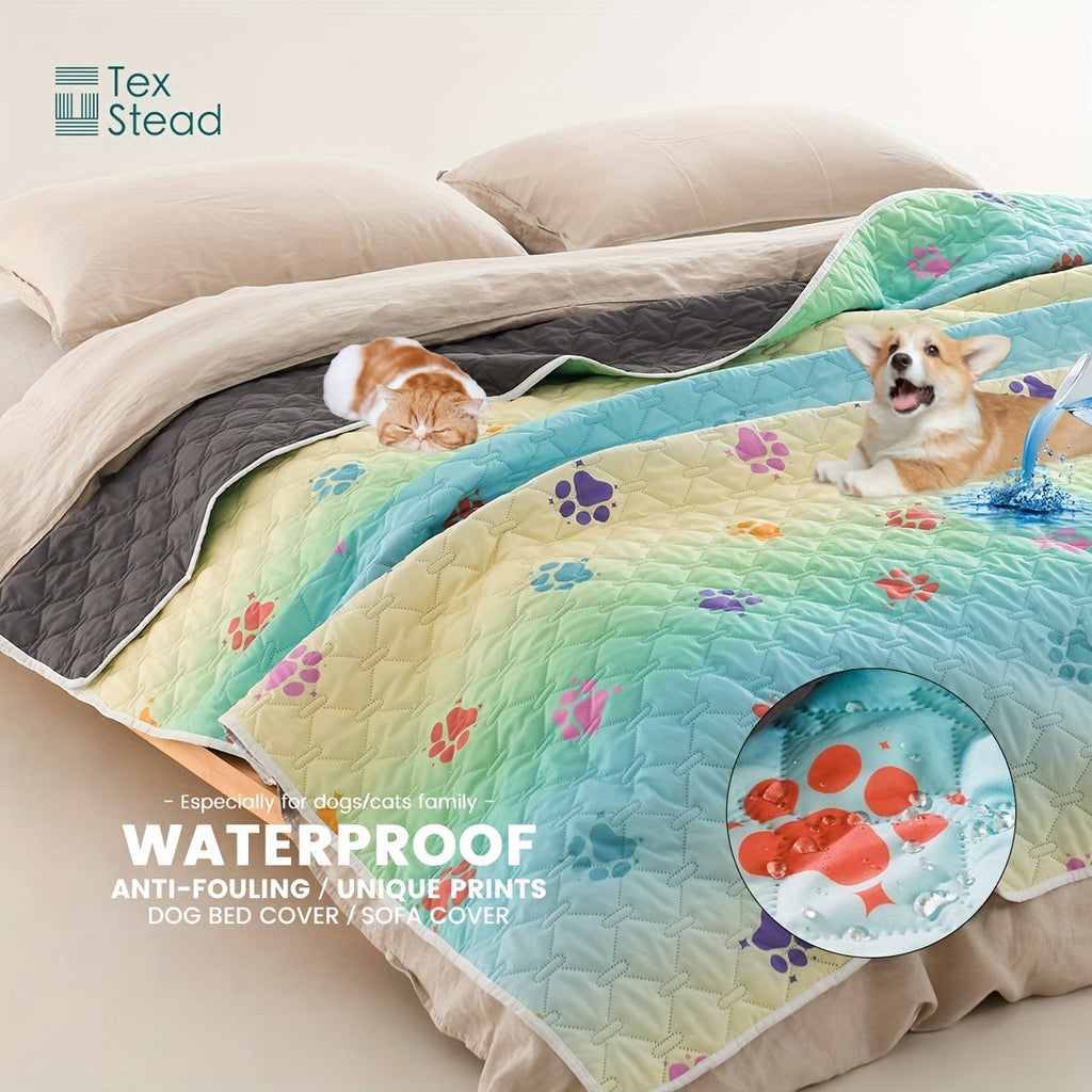 Ultimate Reversible Dog Bed Cover - Waterproof, Washable, Reusable Camping Mat with Geometric Embroidery Blanket, Rainbow Dog Paw Design, Easy to Clean and Durable for Indoor and Outdoor Use