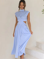 Modern Cutout Mock Neck Sleeveless Ruched Dress Elegant Dress For Women Stevvex