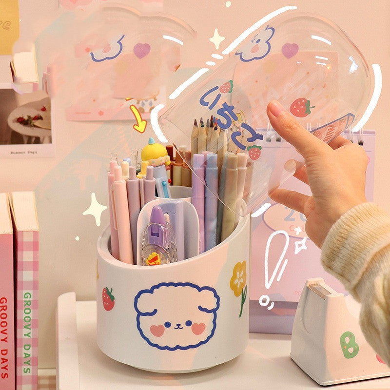 Large-capacity Cute Desktop Dust-proof Makeup Brush Storage Rotating Pen Holder
