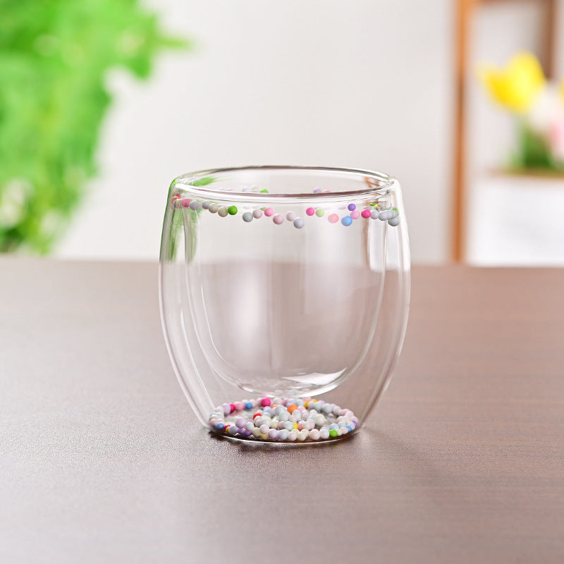 Creative Household Coffee Milk Dried Flower Quicksand Double Layer Glass Cup Pi-Mart
