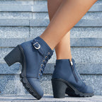 Fashoin Leopard Print Ankle Boots Winter Square Heel Suede Lace-up Zip Boots Women Casual Versatile Shoes Autumn And Winter Pi-Mart