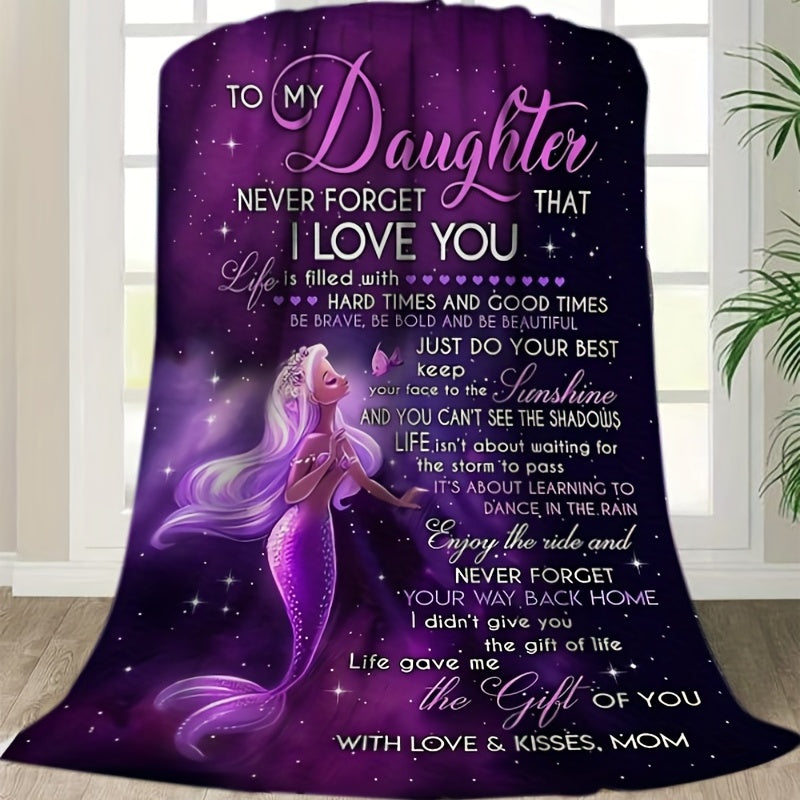 1pc Flannel Blanket, To My Daughter From Mom Mermaid Blanket, Warm Cozy Soft Throw Blanket For Couch Bed Sofa