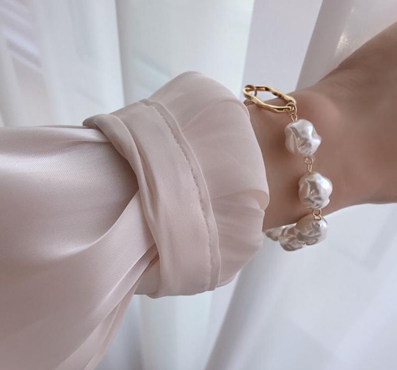 New Handmade Imitation Pearls Gold Metal Link Chain Bracelets for Women Girl Summer Party Luxury Jewelry Gift - SJB-DIAMOND ELITES