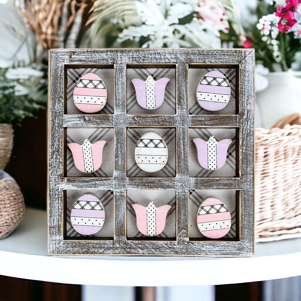 Easter Spring Tic Tac Toe Wooden Game Decor Set Tulip & Egg Pieces - 2 Sizes BandsCo Straps
