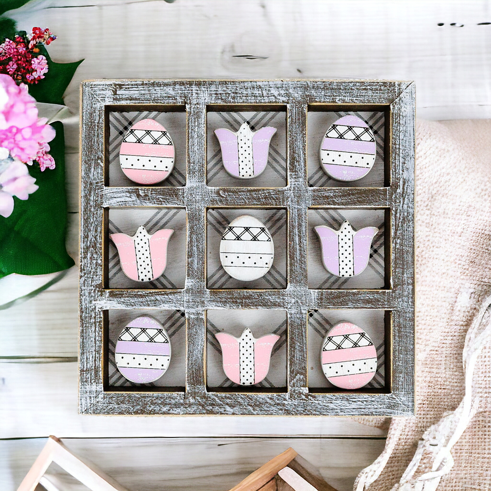 Easter Spring Tic Tac Toe Wooden Game Decor Set Tulip & Egg Pieces - 2 Sizes BandsCo Straps