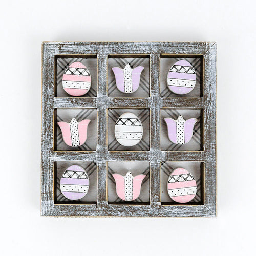 Easter Spring Tic Tac Toe Wooden Game Decor Set Tulip & Egg Pieces - 2 Sizes BandsCo Straps