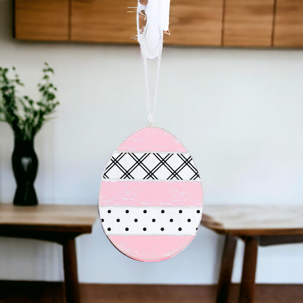 Easter Wooden Hanging Ornaments Set Rustic Spring Home Decor Bunny Egg Chick Handmade BandsCo Straps