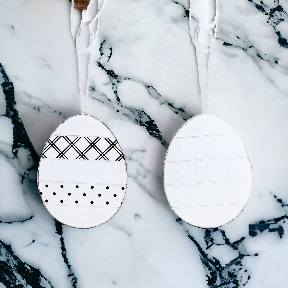 Easter Wooden Hanging Ornaments Set Rustic Spring Home Decor Bunny Egg Chick Handmade BandsCo Straps