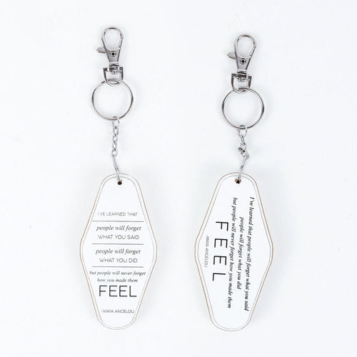 Wooden Inspirational Keychains Double Sided Engraved Motivational Messages Vertical Horizontal BandsCo Straps