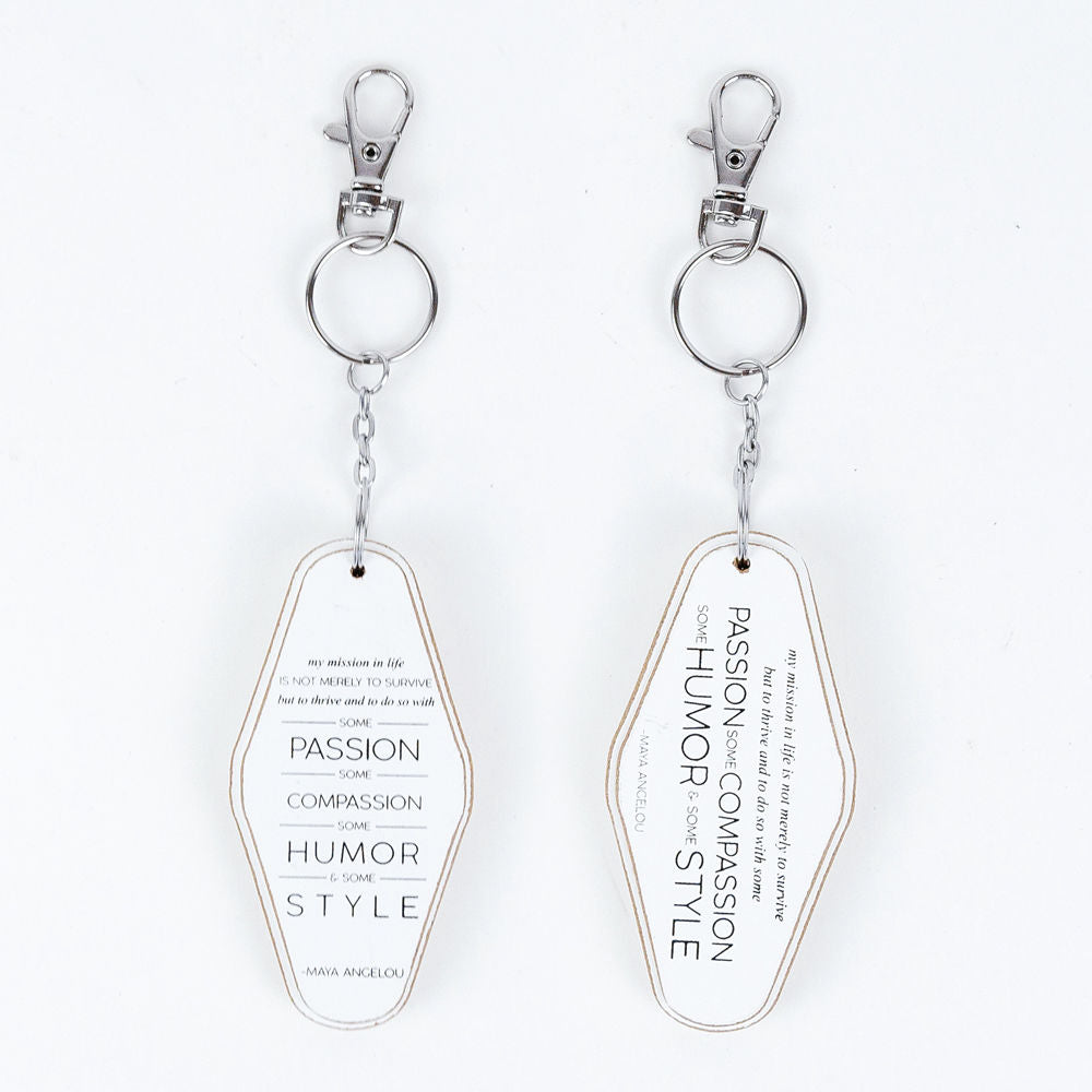 Wooden Inspirational Keychains Double Sided Engraved Motivational Messages Vertical Horizontal BandsCo Straps