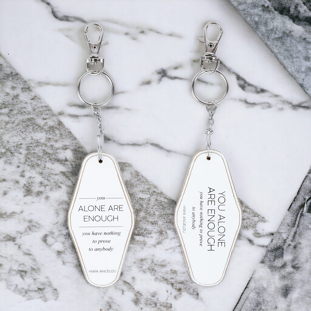 Wooden Inspirational Keychains Double Sided Engraved Motivational Messages Vertical Horizontal BandsCo Straps