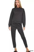 Zenana Scuba Mock Neck Sweatshirt and Joggers Set THRIXINE