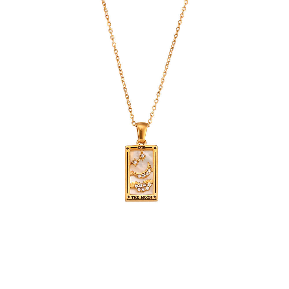 Fashion Tarot Necklace With Rhinestones Diamond Set Pendant Stainless Steel Rectangular Drip Necklace Jewelry Pi-Mart