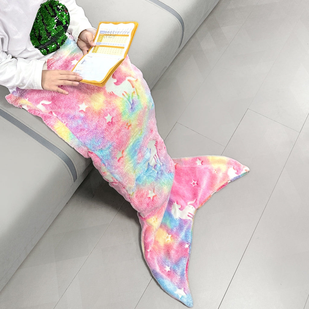 1pc Mermaid Tail Blanket - Glowing Plush Mermaid Wearable Blanket, Suitable For Teen Girls, Teens Adults All Seasons Soft Flannel Fleece Comfortable Blanket Mermaid Unicorn Sleeping Bag, Suitable For Birthday Decoration