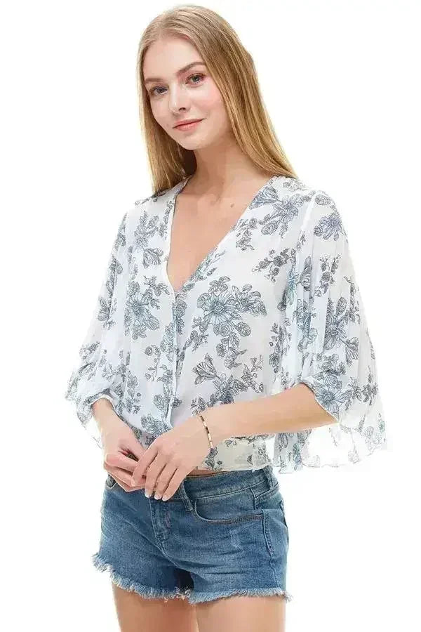 LONG SLEEVE SURPLICE FLORAL TOP | FEMSTYLO - SJB-DIAMOND ELITES