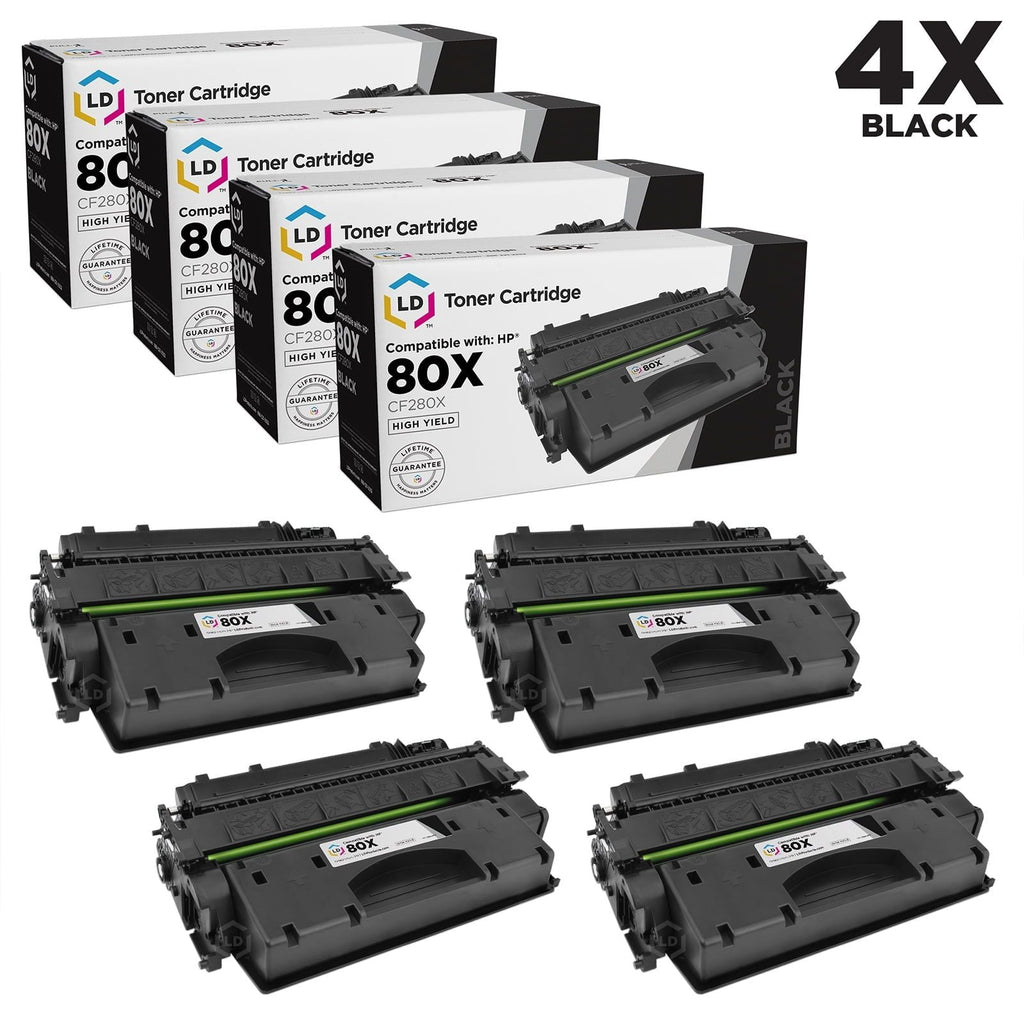 LD ? Compatible Replacements for Hewlett Packard CF280X (HP 80X) 4PK HY Black Toner Cartridges for Laserjet Pro 400 M401dn, 400 M401dne, 400 M401dw, 400 M401n & 400 M425dn