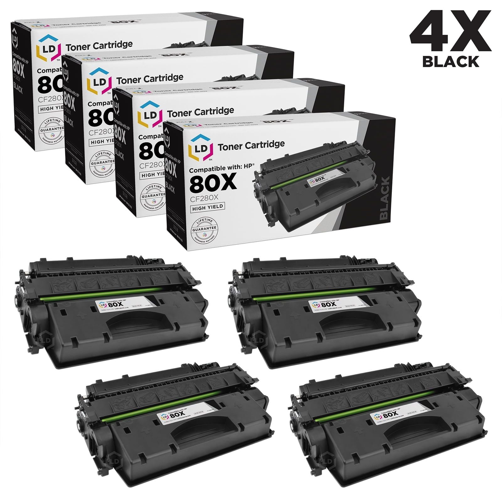 LD ? Compatible Replacements for Hewlett Packard CF280X (HP 80X) 4PK HY Black Toner Cartridges for Laserjet Pro 400 M401dn, 400 M401dne, 400 M401dw, 400 M401n & 400 M425dn